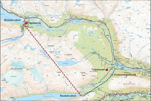 Tunnel inntegnet i kart