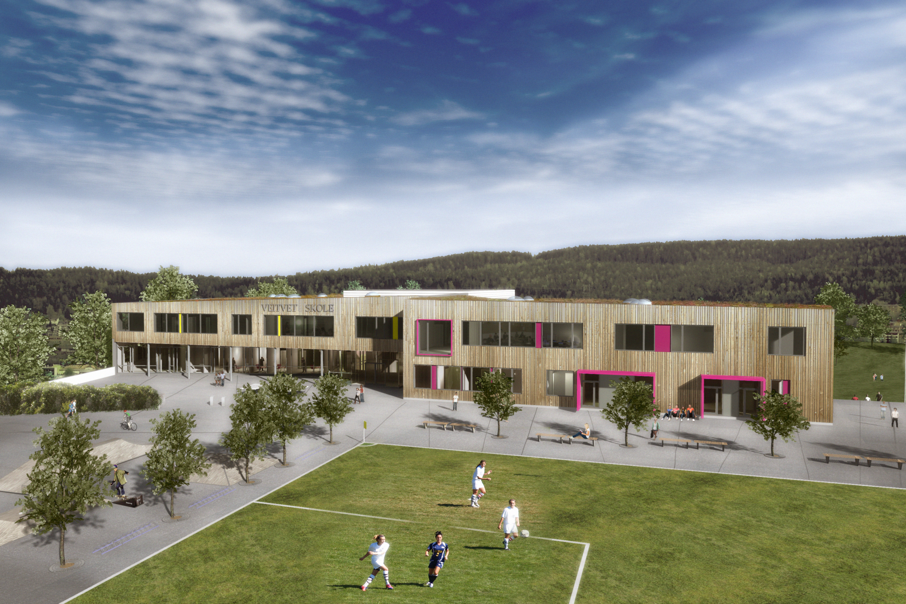 Skisse av skolen sett fra nord