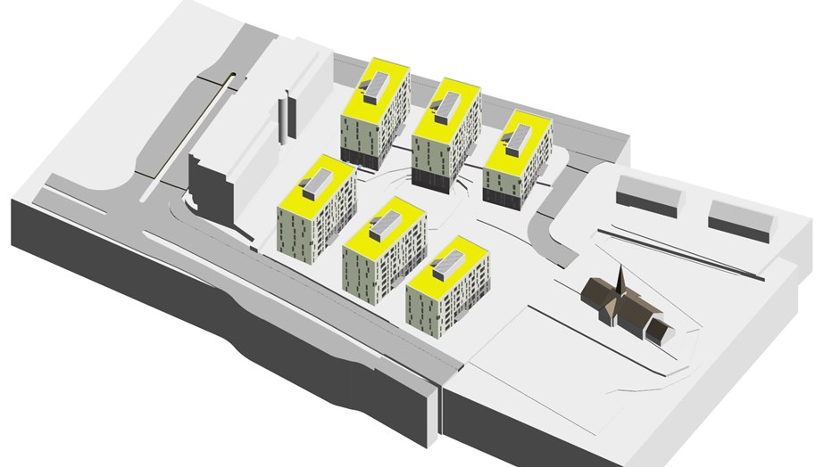 Perspektiv over området med blokkene Perspektiv over området med blokkene