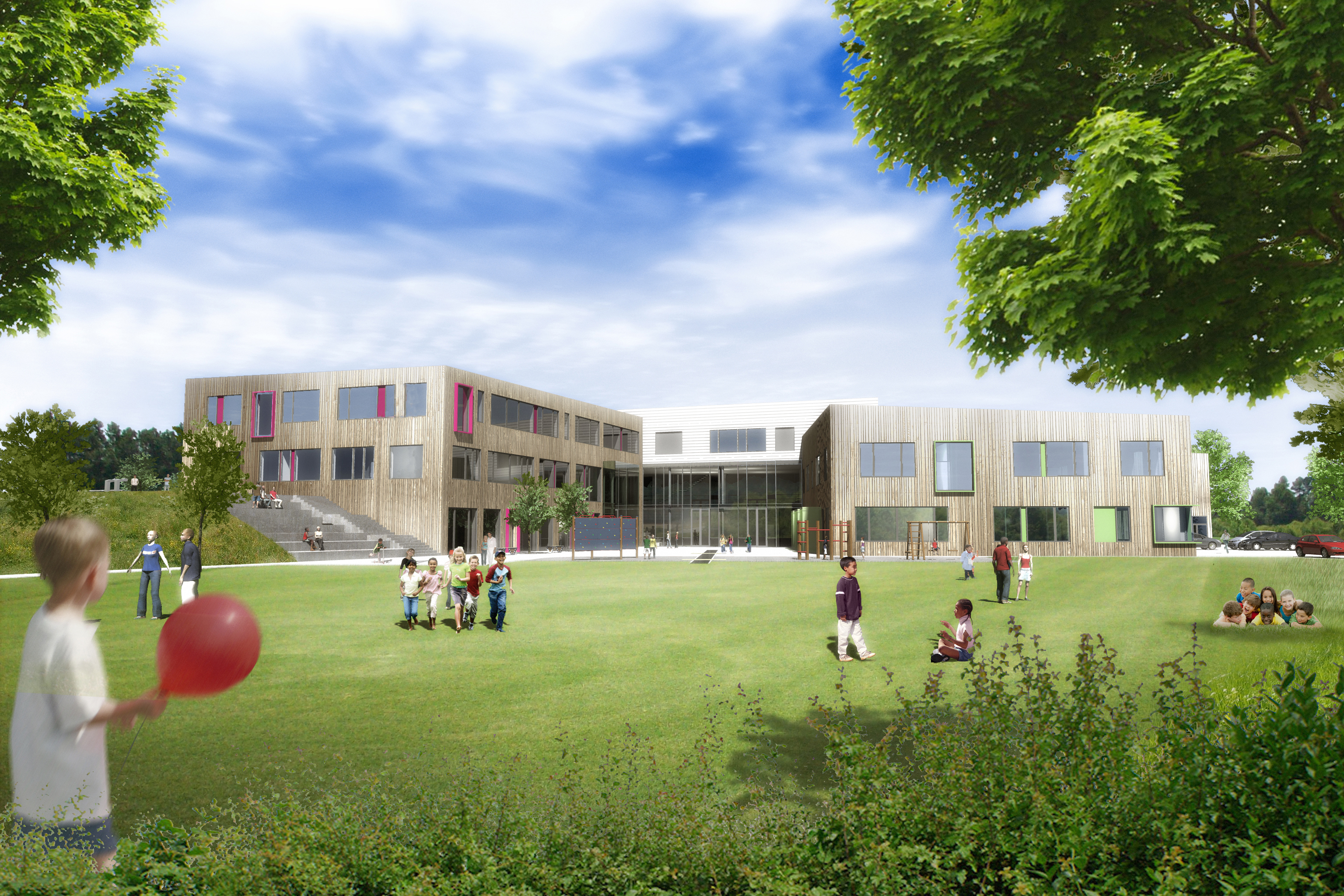 Skisse av skolen sett fra vest