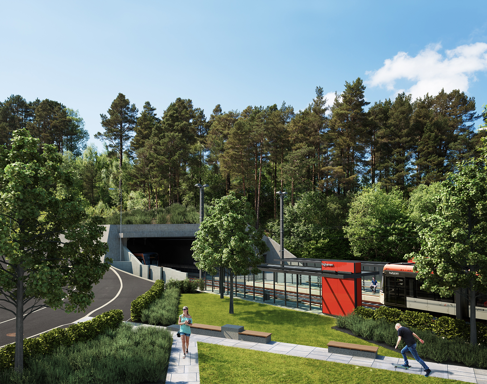 Skisse av Sandslimarka holdeplass med portal Dyrhovdtunnelen