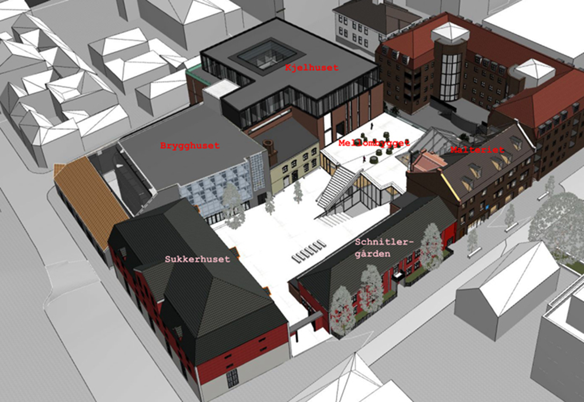 Skisse med navn på bygningsmassen