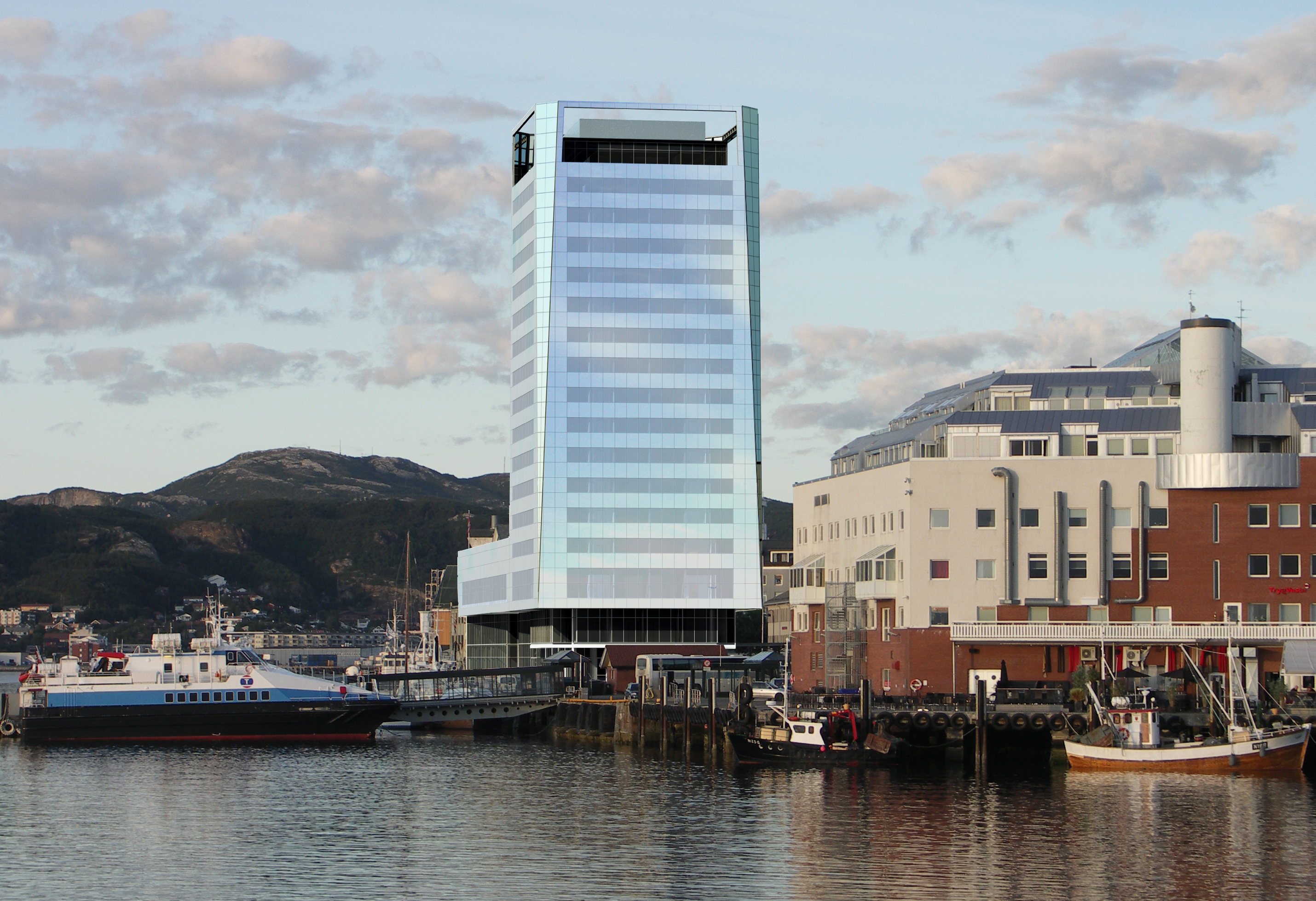 Fotomontasje av hotellet fra vest.