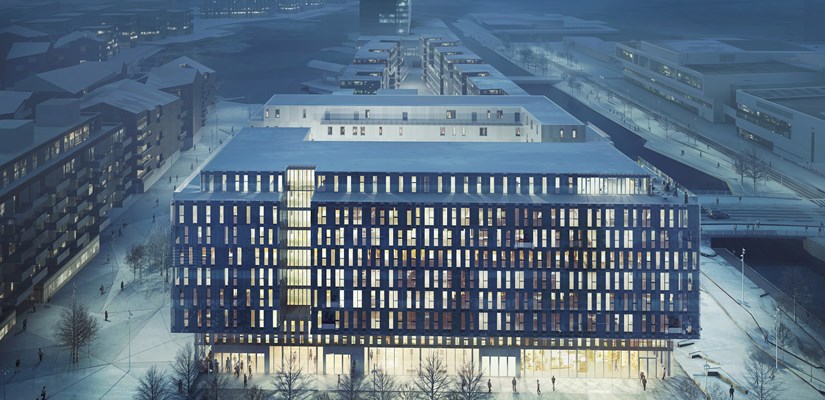 Bygget vil få et moderne uttrykk med utstrakt bruk av takhager og takterrasser som passer godt inn i bybildet. Illustrasjon: Mir Bygget vil få et moderne uttrykk med utstrakt bruk av takhager og takterrasser som passer godt inn i bybildet. Illustrasjon: Mir