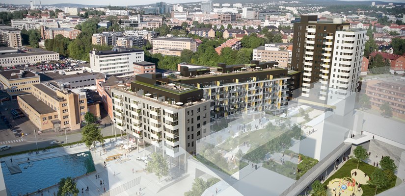Skanska bygger høyhus på 16 etasjer over T-banestoppet på Ensjø i Oslo. Skanska bygger høyhus på 16 etasjer over T-banestoppet på Ensjø i Oslo.