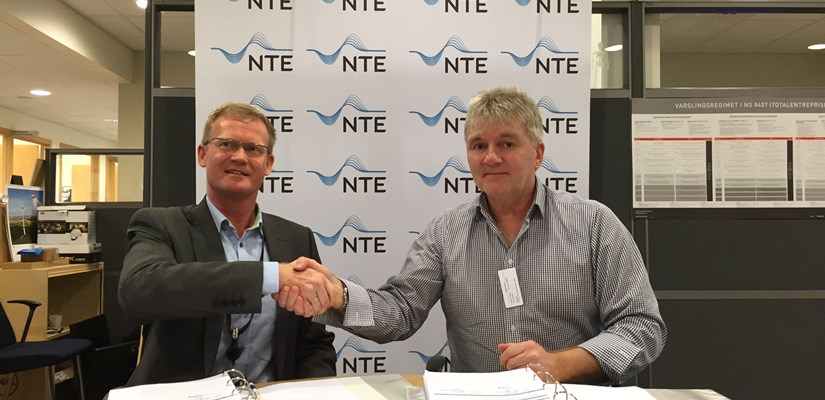 Fra venstre: Adm. dir Kenneth Brandsås i NTE Energi og prosjektsjef Magnar Myklatun i Skanska Fra venstre: Adm. dir Kenneth Brandsås i NTE Energi og prosjektsjef Magnar Myklatun i Skanska