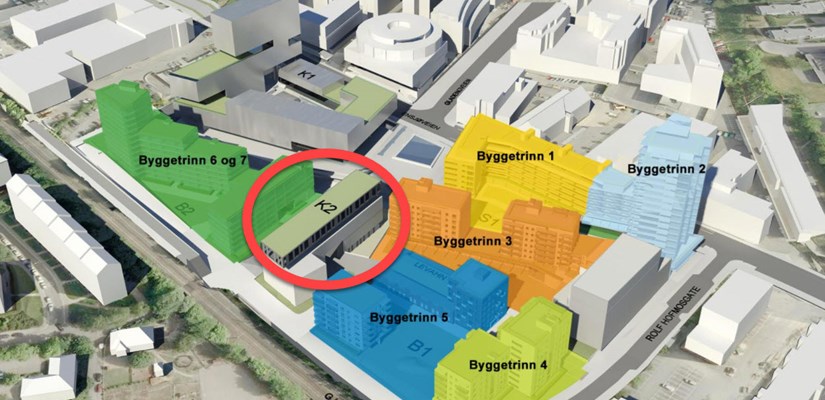 Den nye tomten (markert i rødt) ligger plassert mellom andre Skanska-prosjekt på Ensjø Torg Den nye tomten (markert i rødt) ligger plassert mellom andre Skanska-prosjekt på Ensjø Torg