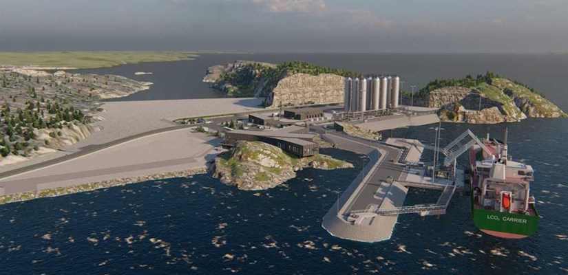 Skissetegning som viser det nye mottaksanlegget for CO2 ved Kollsnes i Øygarden. Illustrasjon: Multiconsult Skissetegning som viser det nye mottaksanlegget for CO2 ved Kollsnes i Øygarden. Illustrasjon: Multiconsult